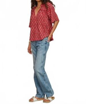 NEW M.A.B.E. ari print gathered top in red